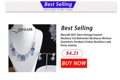 MeiceM Women Silver Plated Pendant Original Design Chain Leaf Necklace Drop Female Luxury Necklaces Set for Wedding Women's Mom