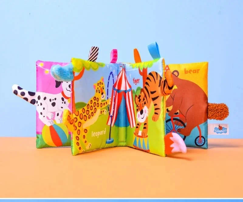 New Baby Toys Cartoon Animals Tail Baby Cloth Book Educational Ringed Paper Cloth Book Toys Enlightenment Baby Toys 0 12 Months