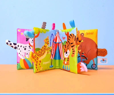 New Baby Toys Cartoon Animals Tail Baby Cloth Book Educational Ringed Paper Cloth Book Toys Enlightenment Baby Toys 0 12 Months