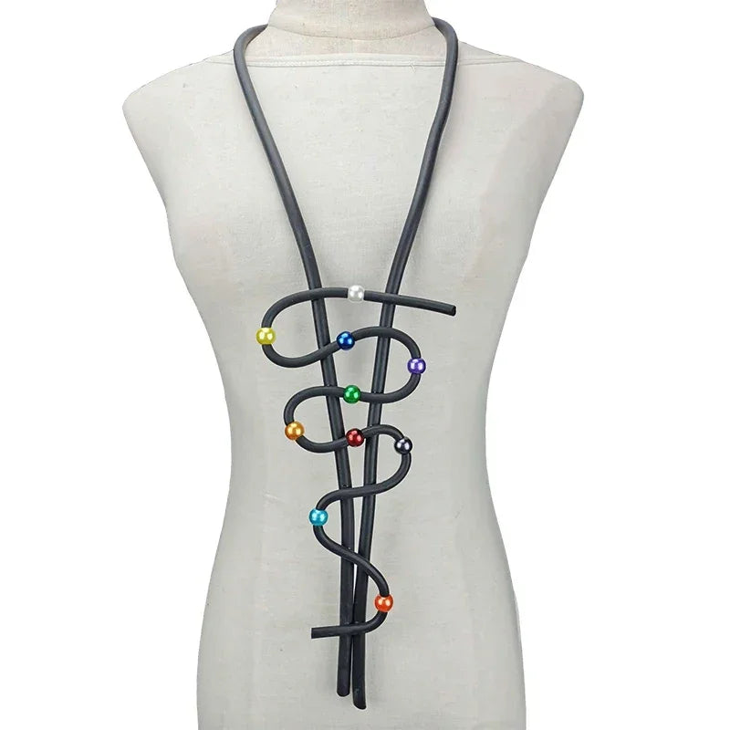 UKEBAY New Pendant Necklace Women Handmade Jewelry Rubber Necklaces Long Clothes Chain Statement Accessories Luxury Necklaces