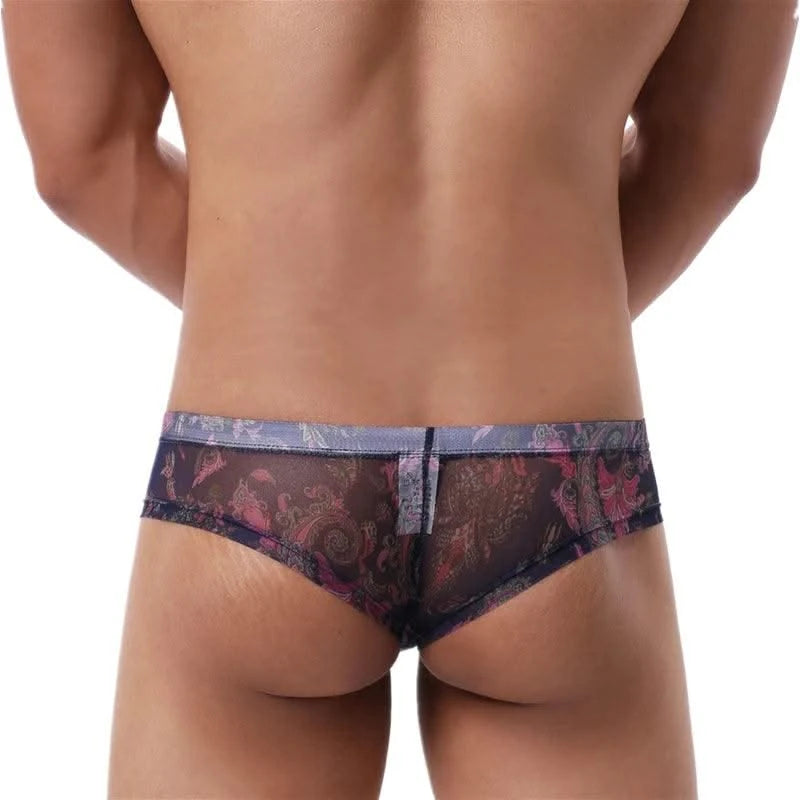 Sexy Mens Boxers Shorts Man Transparent Underwear Men Breathable Boxer Briefs Mesh Print Men's Panties Men U Pouch Bikini Shorts