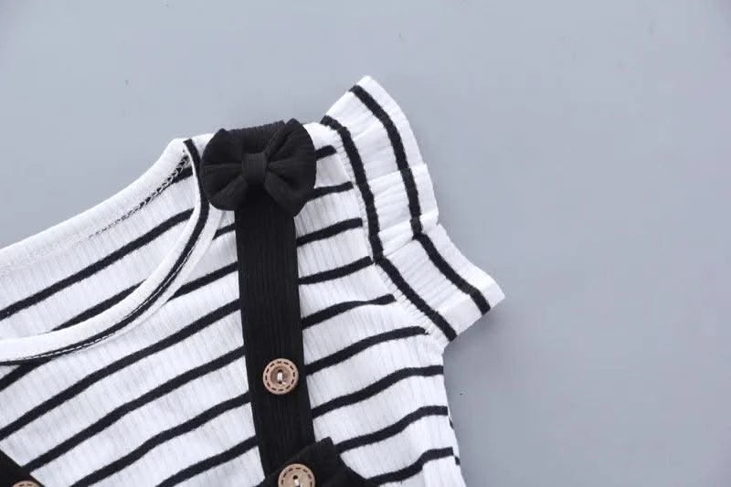Summer Children Clothing Baby Cute  Girls Casual T-Shirts Bib Shorts 2Pcs/Set Toddler Cartoon Fashion Cotton Infant Clothes Suit
