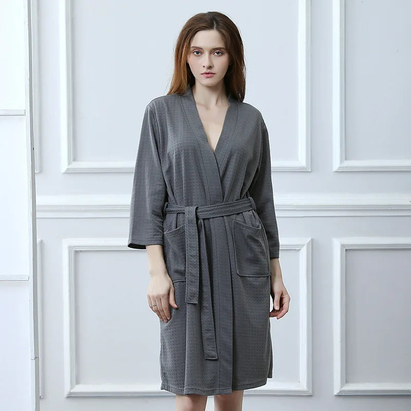 Waffle Couple Bathrobe Short Male Female Kimono Korean Style Nightwear Daily Casual Home Lounge Robe домашняя одежда женская