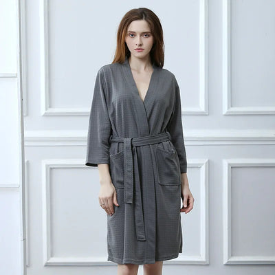 Waffle Couple Bathrobe Short Male Female Kimono Korean Style Nightwear Daily Casual Home Lounge Robe домашняя одежда женская