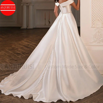 Off The Shoulder Wedding Dress Matte Satin Vestido De Novia 2022 Hochzeit Suknia A Line Bride Gown Robe Mariage Boda Trouwjurk