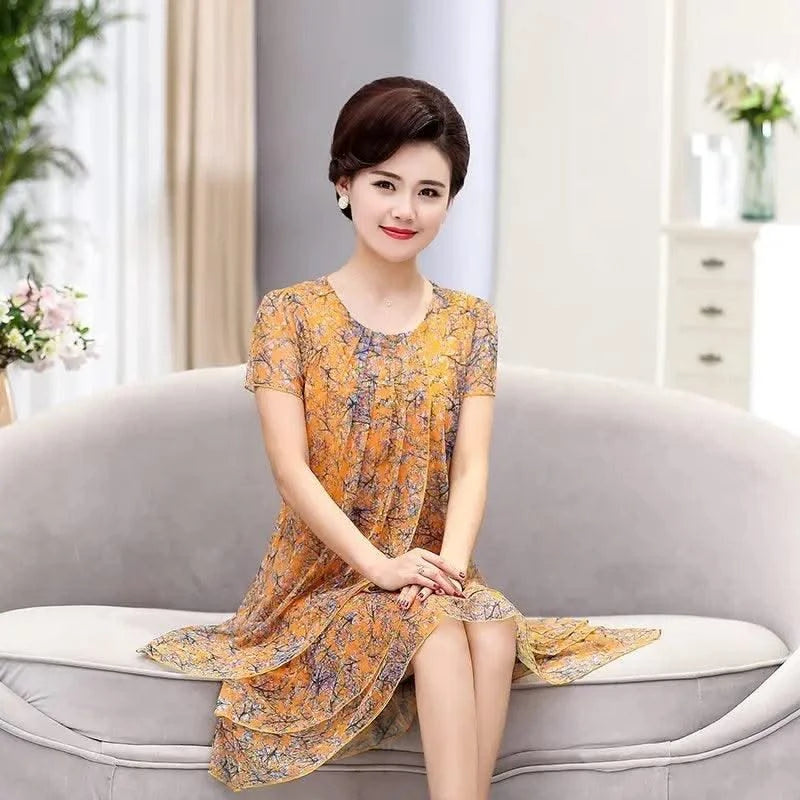 Summer  Dress NEW Casual Short Sleeve O-Neck Floral Print