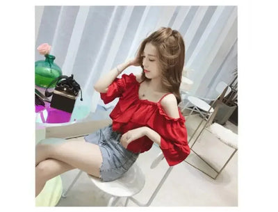 Ruffle Youth Elegant Blouses Tops Women Fashion Low Cut Blouse Summer Chiffon Shirt Pretty Bebeautiful Clothes