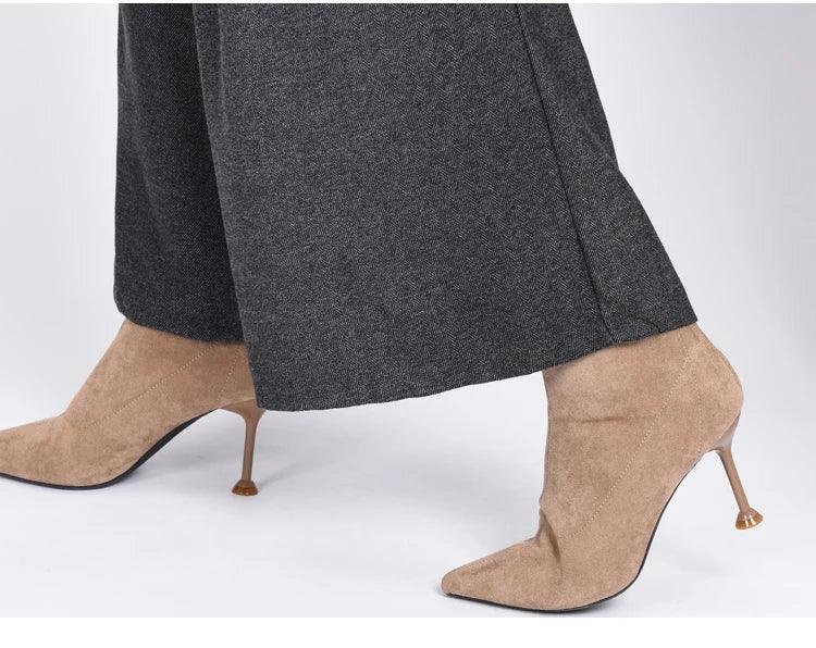 2023 Winter Warm Wool Women's Pants Female High Waist Pleated Wide Leg  Capris for Women Trousers Woman  4xl