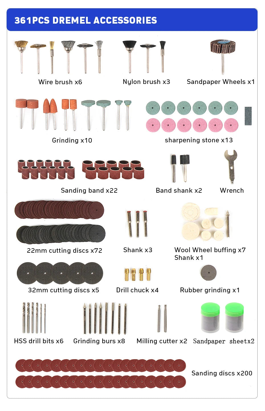 361PCS/lot Power Tools Dremel Rotary Tool Accessory Set Fits for Dremel Drill Grinding Polishing Dremel Accessories