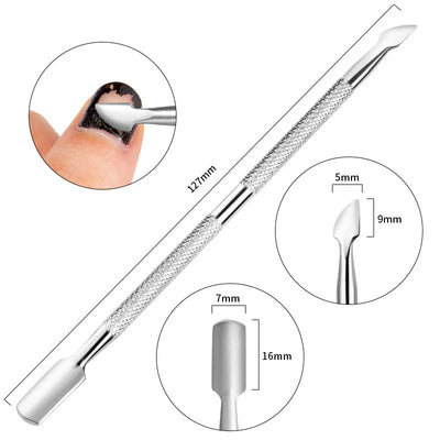 2-Ways Stainless Steel Cuticle Pusher Dead Skin Remover for Pedicure Manicure, Nail Care Cleaner Tool
