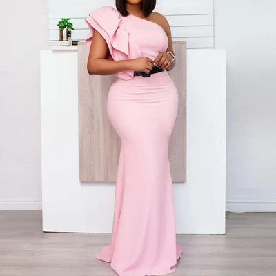 Fashion Evening Party Club Dress For Women Short Sleeve Irregular Ruffle Robe Dinner Dress Female African Clothing White Vestido