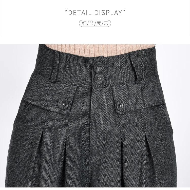 2023 Winter Warm Wool Women's Pants Female High Waist Pleated Wide Leg  Capris for Women Trousers Woman  4xl
