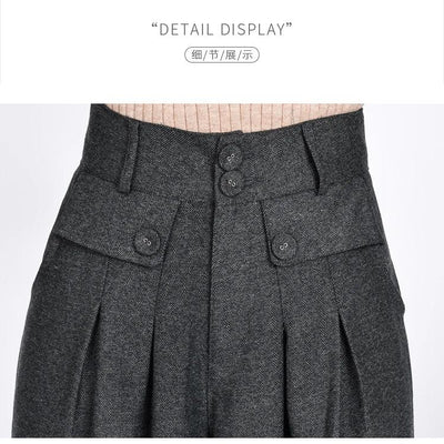 2023 Winter Warm Wool Women's Pants Female High Waist Pleated Wide Leg  Capris for Women Trousers Woman  4xl