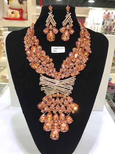 Women Luxury Necklaces Set Wedding Delicate Fashion Jewelery Set Crystal Rhinestone Earrings Jewelry Sets