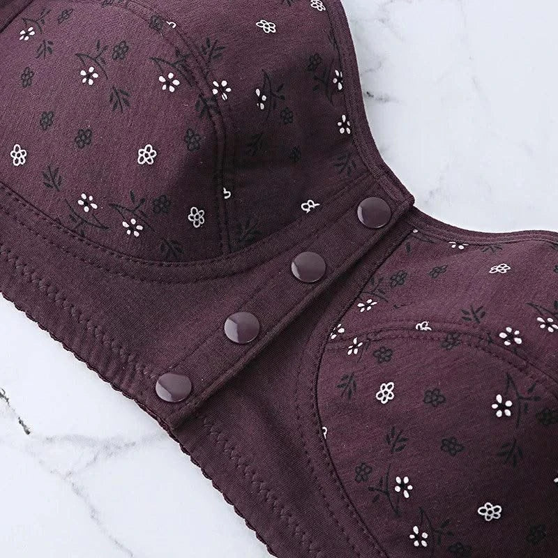 Front Closure Cotton Bras Women Removable Padded Bra Soft Camisole Middle Age Women Everyday Underwear Big Bust 50/115 B C Cup