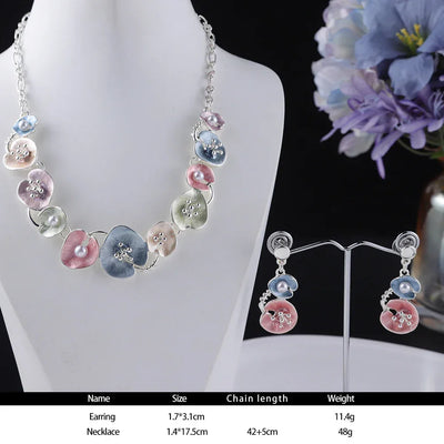 MeiceM Women Silver Plated Pendant Original Design Chain Leaf Necklace Drop Female Luxury Necklaces Set for Wedding Women's Mom