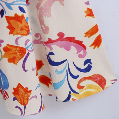 2021 Women Summer Dresses Floral Print Turn-down Collar A-Line 3/4 Sleeve Large Hem Single-breasted Mid-Calf Shirt Midi Dress St