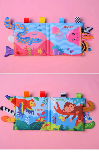 New Baby Toys Cartoon Animals Tail Baby Cloth Book Educational Ringed Paper Cloth Book Toys Enlightenment Baby Toys 0 12 Months
