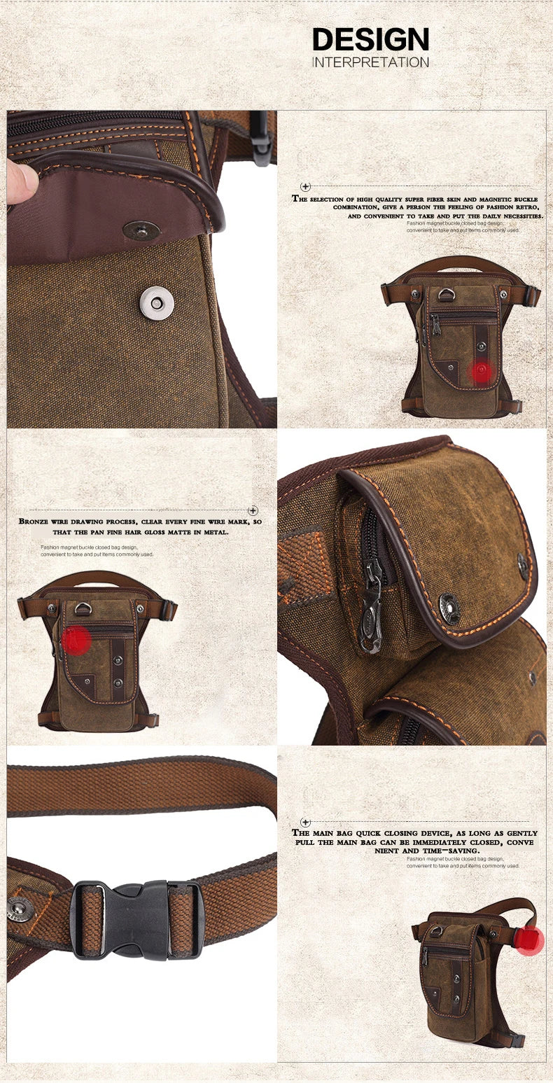 Men's Canvas Drop Leg Bag Waist Thigh Fanny Pack Belt Travel Messenger Shoulder Bag Male Multi-purpose Motorcycle Bags