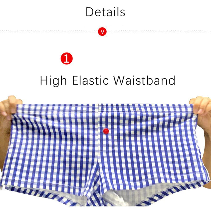 Men's Cotton Arrow Boxers Casual Plaid Elastic Waist Underwear Summer Loose Breathable Beach Pants Boxer Shorts Youth Panties