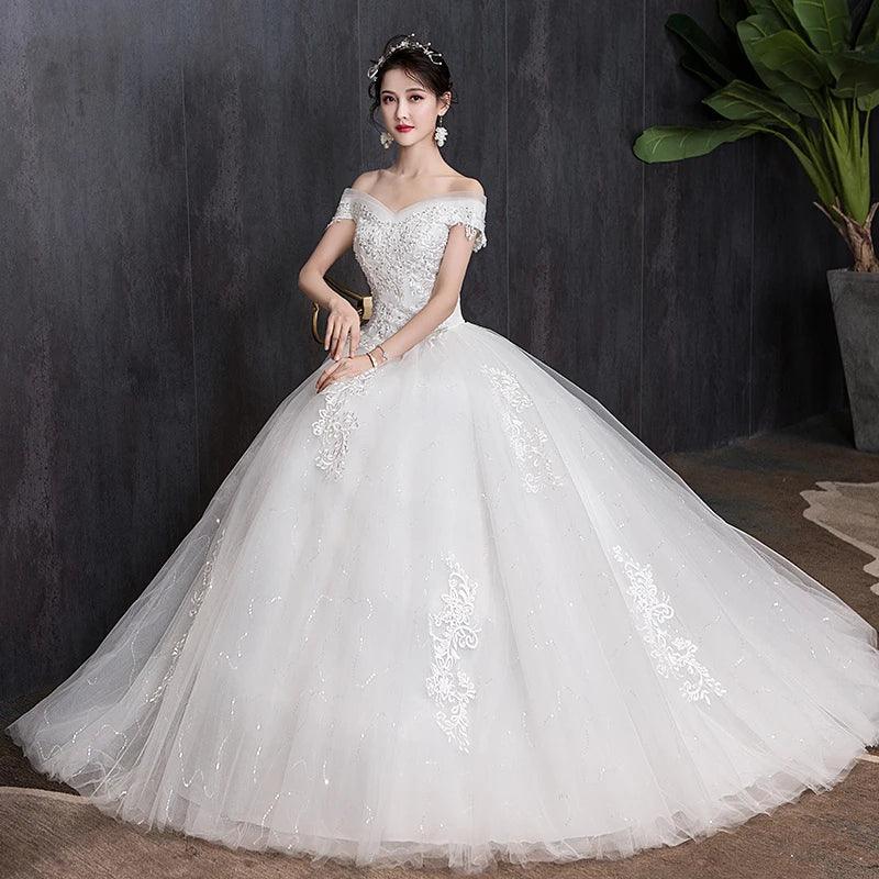 Shoulder Wedding Dress Light Appliques Pearls Lace Fashion Wholesale Cheap Simple Bride Dress Vestidos De Novia Customized