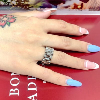 Luxury Never Fade 18K Gold Plated Bold Wide Thick Ring for Women Chunky Link Chain Stainless Steel Strap Finger Rings Jewelry