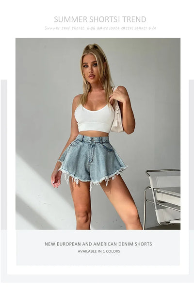 2025 Summer New Women Jeans Denim Shorts High Waist Loose Tassel Jeans S-xxl
