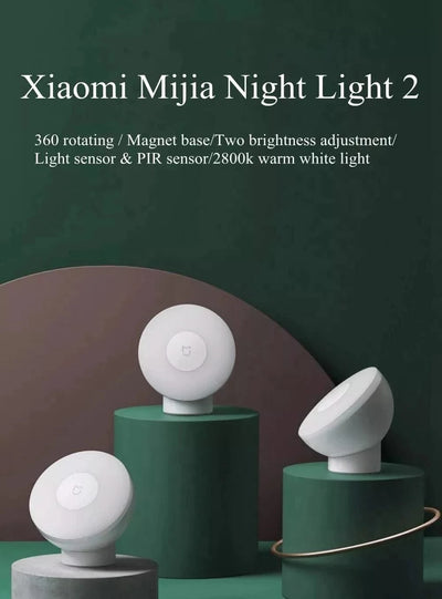 Xiaomi Mijia Night Light 2 360°Rotation Magnetic Human Infrared Light Dual Sensor Mini Wall Light 2800K Warm Yellow 2 Level Adju