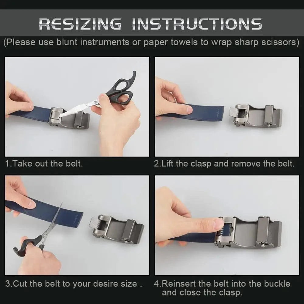 Blue Genuine Leather Automatic Buckle Strap Metal Belts for Men| Male