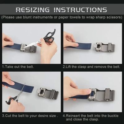 Blue Genuine Leather Automatic Buckle Strap Metal Belts for Men| Male