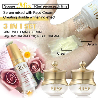 AILKE Lightening Face Care Set, Remove Spots, Stains, Clean Skin, Whitening Day And Night Beauty Facial Cream, For Men,Women