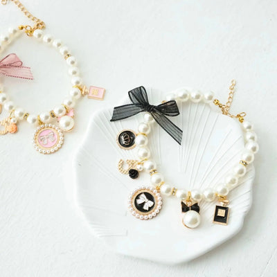 Pet Bow Pearl Collar Cat Jewelry Pendant Princess Necklace Dog Sweet Decorations Puppy Rhinestone Collar Chihuahua Accesorios