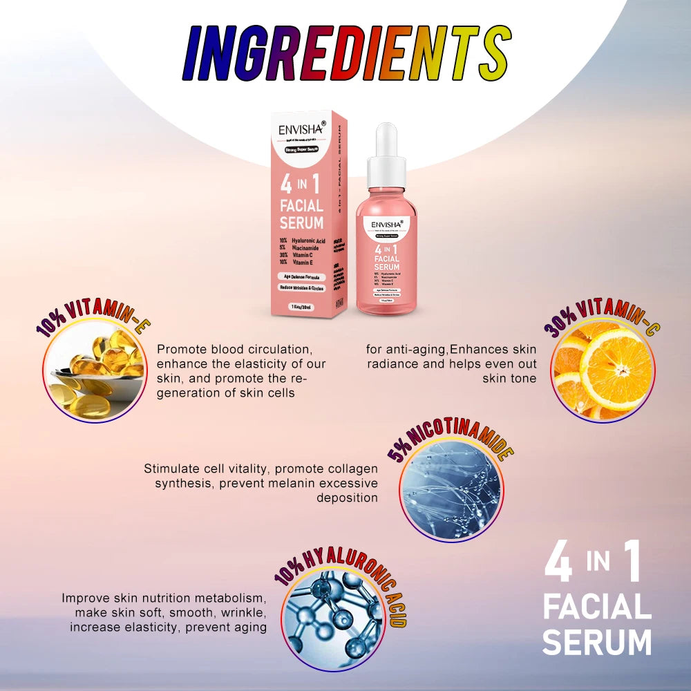 ENVISHA Facial Serum Hyaluronic Acid Niacinamide Vitamin Face Skin Care Anti-Aging Wrinkle Whitening Moisturizing Shrink Pores