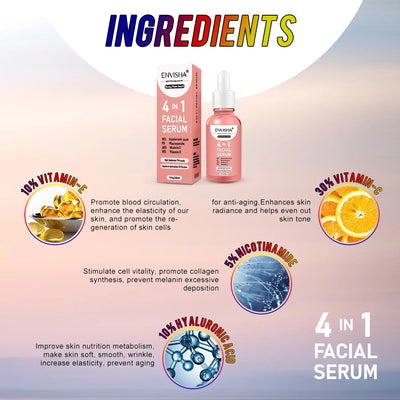 ENVISHA Facial Serum Hyaluronic Acid Niacinamide Vitamin Face Skin Care Anti-Aging Wrinkle Whitening Moisturizing Shrink Pores