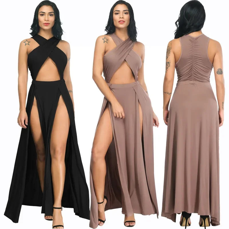 Sexy Black Irregular Split Bandage Long Dress 2021 Fashion Women Summer Dresses Casual Vestidos Party Femme Robe Plus Size New