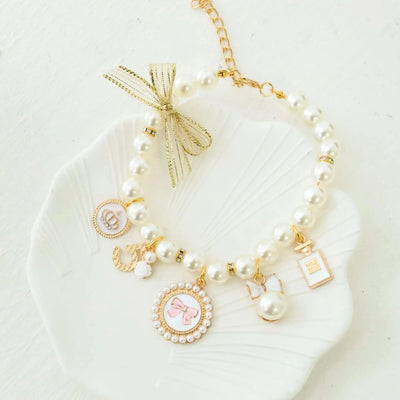 Pet Bow Pearl Collar Cat Jewelry Pendant Princess Necklace Dog Sweet Decorations Puppy Rhinestone Collar Chihuahua Accesorios