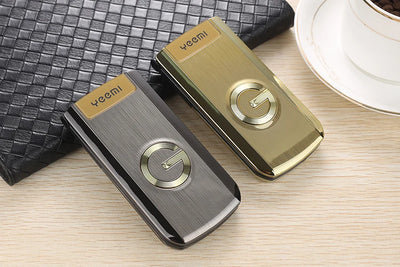 Slim Flip Mobile For Elderly Metal Body  Big Screen SOS Call Quick Dial Loud Sound Two Sim Magic Voice Torch Senior Mobile Phone