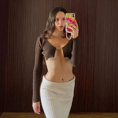 Cryptographic Autumn Knitted Sexy Cropped Sweaters Women Fashion Long Sleeve Cardigan Women Tops Pullovers Oversized Clothes