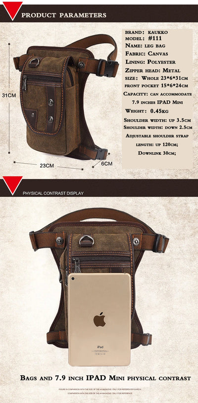 Men's Canvas Drop Leg Bag Waist Thigh Fanny Pack Belt Travel Messenger Shoulder Bag Male Multi-purpose Motorcycle Bags
