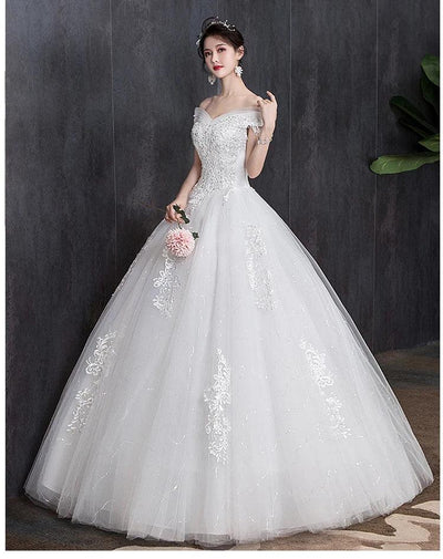 Shoulder Wedding Dress Light Appliques Pearls Lace Fashion Wholesale Cheap Simple Bride Dress Vestidos De Novia Customized