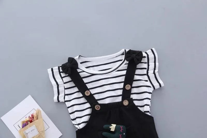 Summer Children Clothing Baby Cute  Girls Casual T-Shirts Bib Shorts 2Pcs/Set Toddler Cartoon Fashion Cotton Infant Clothes Suit