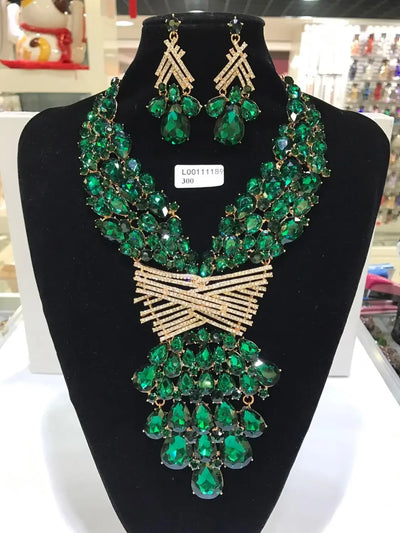 Women Luxury Necklaces Set Wedding Delicate Fashion Jewelery Set Crystal Rhinestone Earrings Jewelry Sets