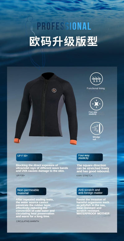 Wetsuit 3MM Neoprene Men Long Sleeve Split Wetsuit Warm Jacket Pants Plus Size Women Swimsuit Scuba Diving Snorkeling Surf Suit