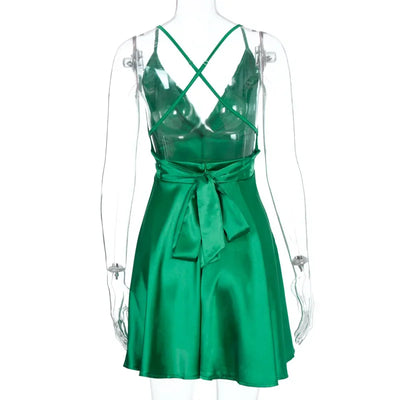 Women's Dress 2024 Fashion Summer elegant bow white female mini dress party cute sexy french romantic silk dress women
