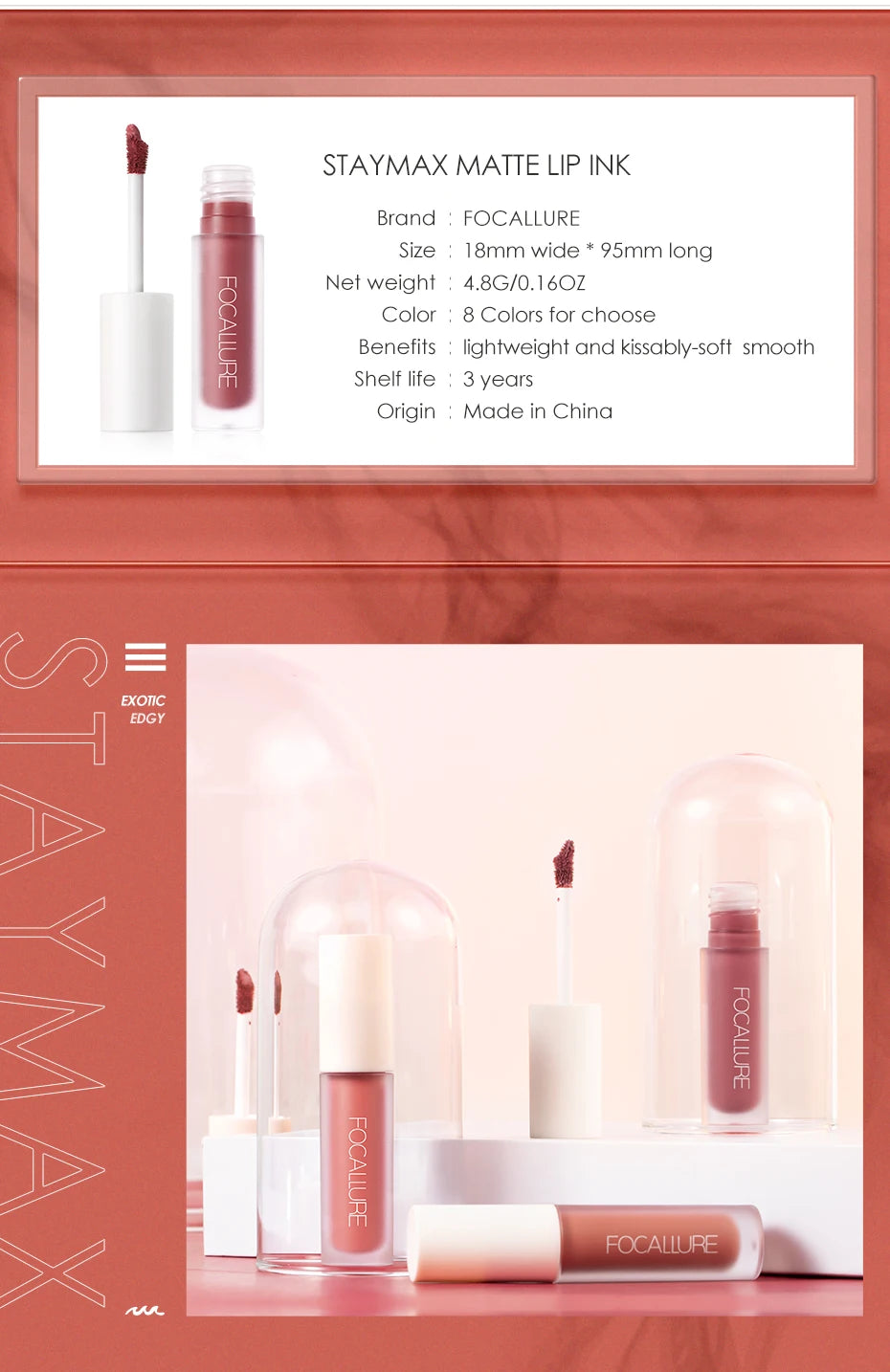 FOCALLURE Lipstick Gloss Waterproof Long Lasting Moist Lip Makeup Liquid Lip Stick Makeup Cosmetic FA134