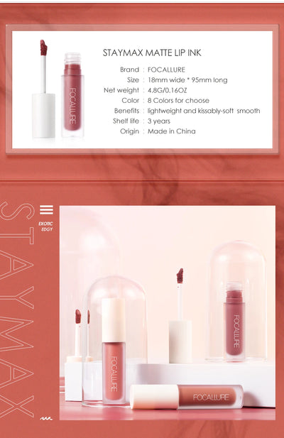 FOCALLURE Lipstick Gloss Waterproof Long Lasting Moist Lip Makeup Liquid Lip Stick Makeup Cosmetic FA134
