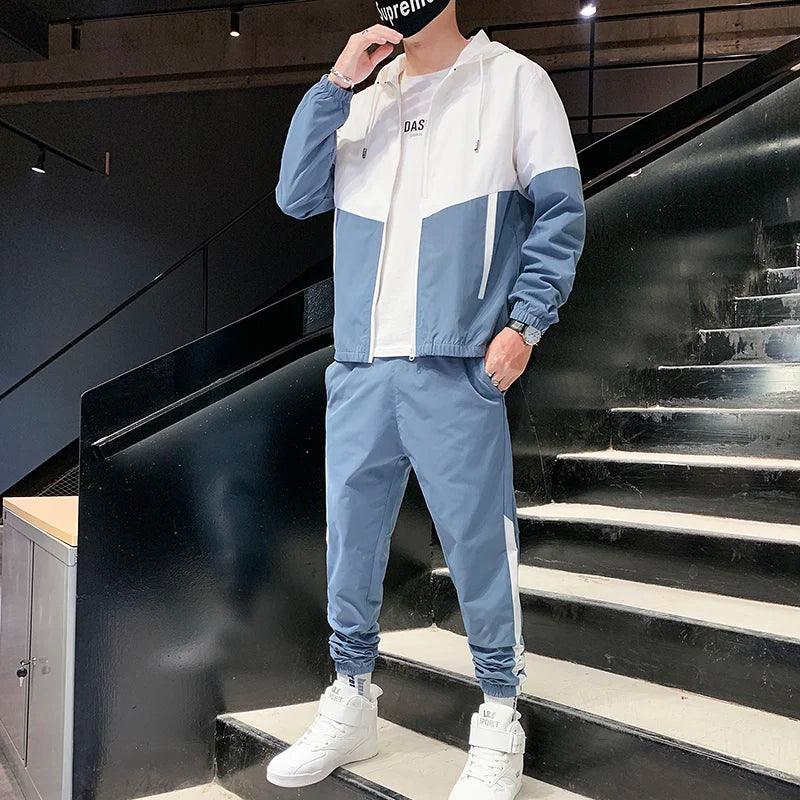 2025 Men Tracksuit Casual Joggers Hooded Sportswear Jackets And Pants 2 Piece Sets Hip Hop Running Sports Suit - Elanique