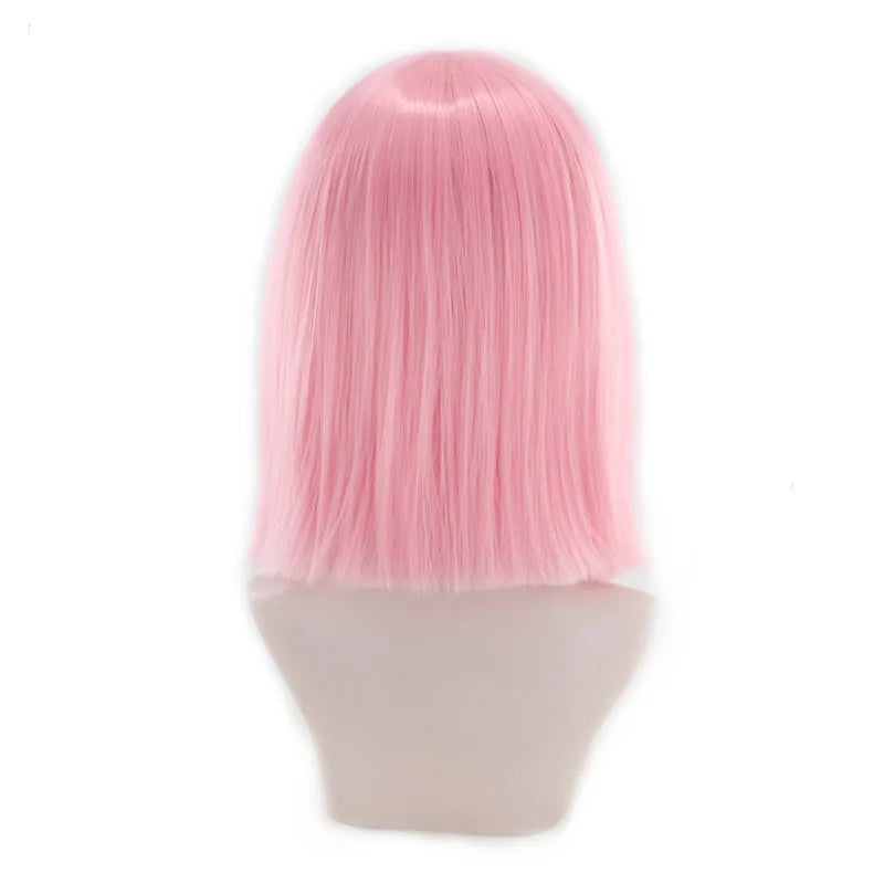 Synthetic Hair Short Wig With Bangs Cosplay Wigs For Women Straight Bob Wig Korean Pink Red Brown Blue Green White Purple Grey