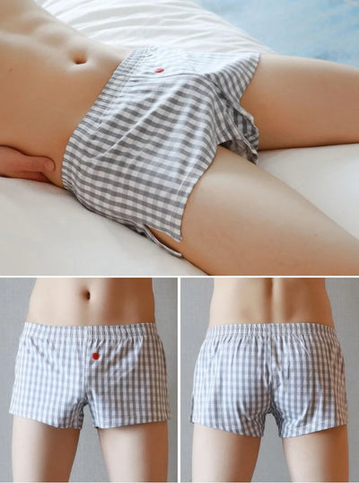 Men's Cotton Arrow Boxers Casual Plaid Elastic Waist Underwear Summer Loose Breathable Beach Pants Boxer Shorts Youth Panties