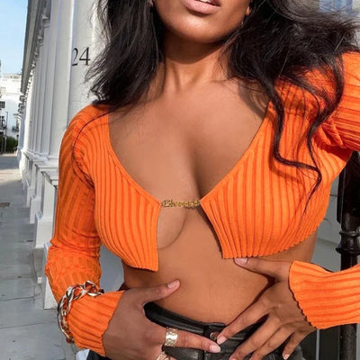 Cryptographic Autumn Knitted Sexy Cropped Sweaters Women Fashion Long Sleeve Cardigan Women Tops Pullovers Oversized Clothes